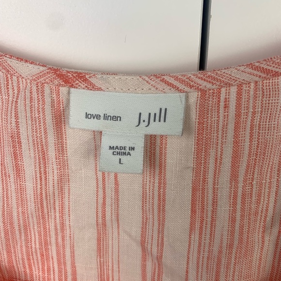 J Jill Love Linen Maxi Dress LARGE orange White Lagenlook Coastal Pockets - Picture 3 of 9